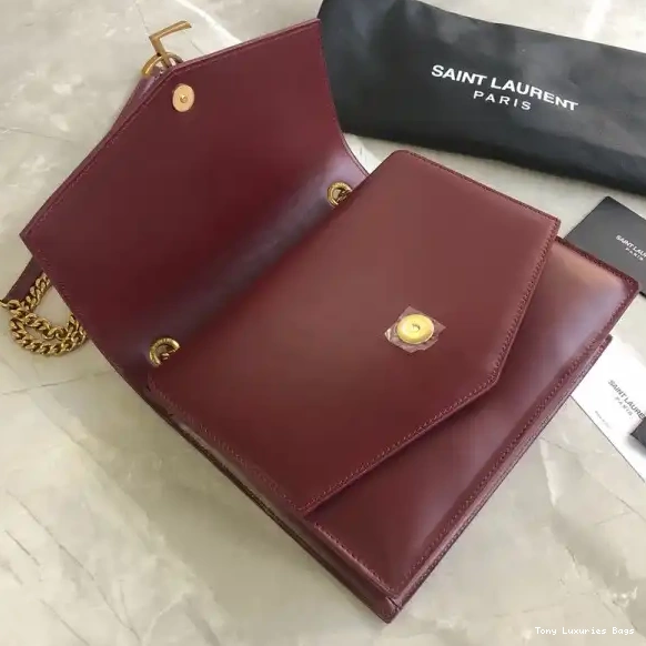Tony Luxuries MEDIUM YSL BURGUNDY LEATHER BAG CHAIN IN SULPICE 0627